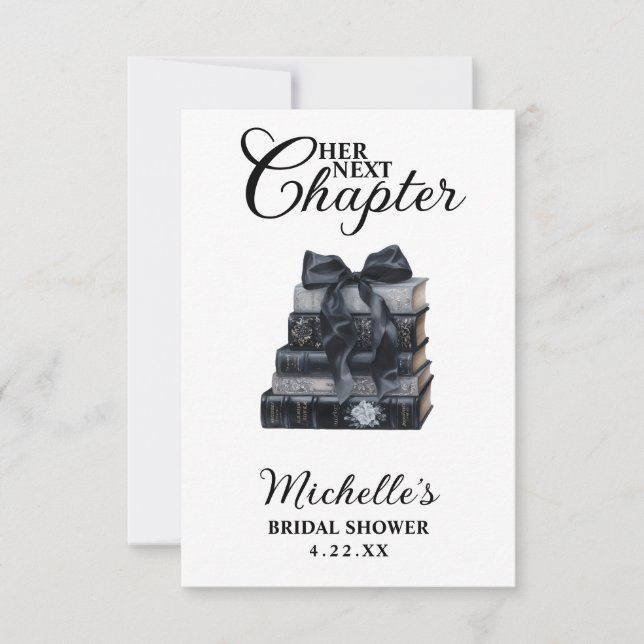 Elegant Black & White Book Themed Bridal Shower  Thank You Card (Front)