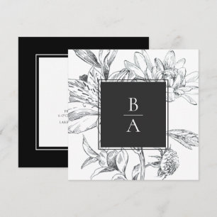 Elegant Black White Botanical Floral Wedding Invitation