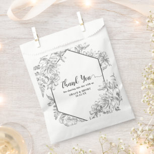 Elegant Black White Botanical Thank You Wedding  Favour Bags