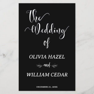 Elegant Black White Botanical Wedding Program