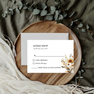 Elegant Black & White Botanical Wildflower wedding RSVP Card