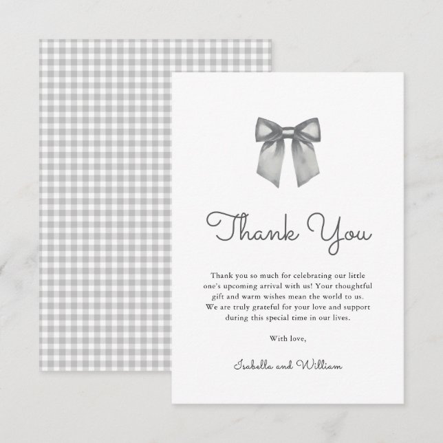 Elegant Black White Bow Baby Shower Thank You Card (Front/Back)