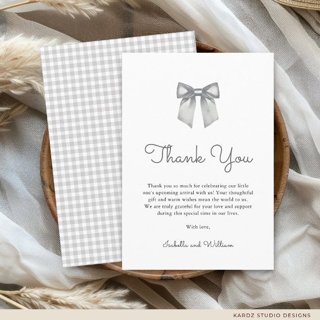 Elegant Black White Bow Baby Shower Thank You Card (The front and back of the card are shown in 3.5 x 5 in. Choose size, paper, and corner style.)