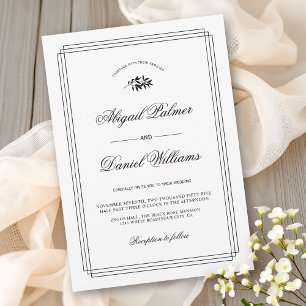 Elegant black, white branch and border wedding invitation