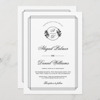 Elegant black, white branch and QR code wedding Invitation