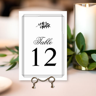 Elegant black, white branch triple border wedding table number