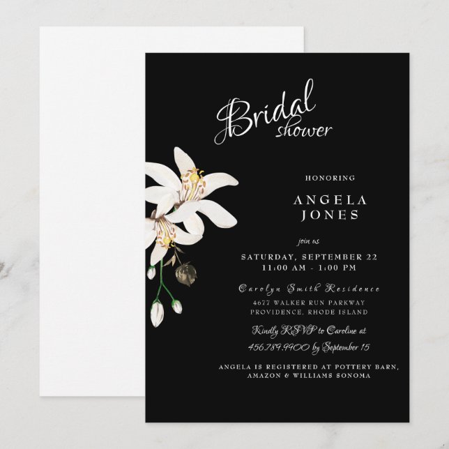 Elegant Black & White Bridal Shower Invitation (Front/Back)