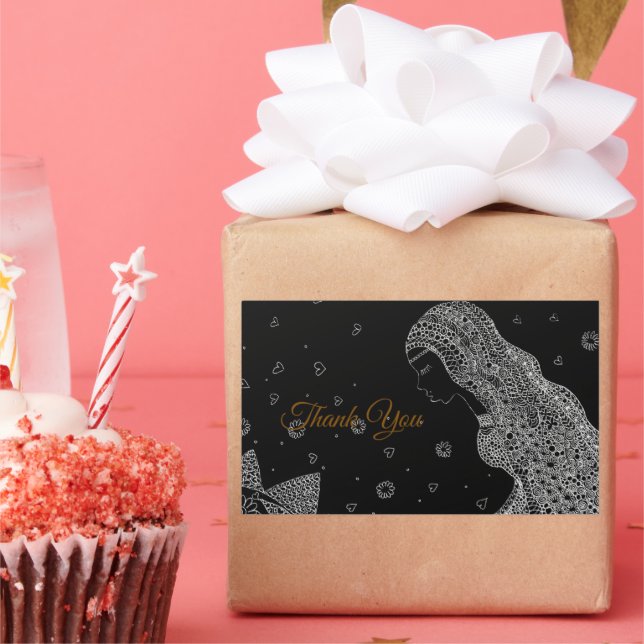 Elegant Black & White Bridal Shower Thank You Rectangular Sticker (Party)