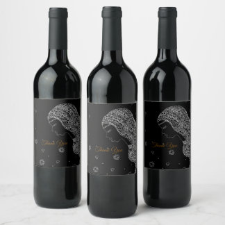 Elegant Black & White Bridal Shower Thank You Wine Label