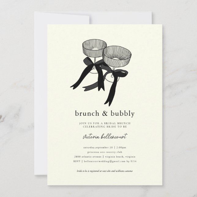 Elegant Black White Brunch Bubbly Bridal Shower  Invitation (Front)