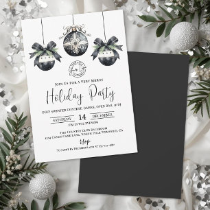 Elegant Black White Business Holiday Party Invitation
