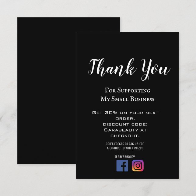 Elegant Black & White Business Order  Thank You Card (Front/Back)