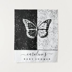 Elegant Black & White Butterfly Baby Shower Dotted Tapestry