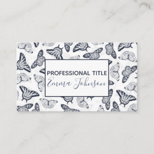 Elegant Black White Butterfly Design Business Card