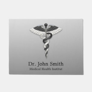 Elegant Black White Caduceus Classy Noble Medical Doormat