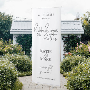 Elegant Black White Calligraphy Happily Ever After Retractable Banner
