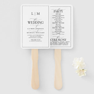 Elegant Black & White Calligraphy Monogram Program Hand Fan