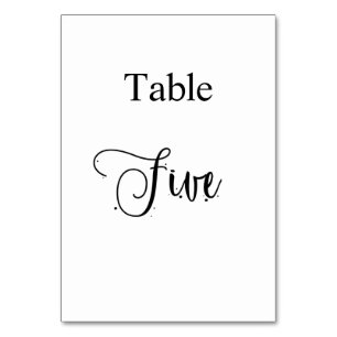 Elegant black white calligraphy table five 5 table number