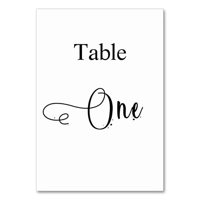 Elegant black white calligraphy table one number (Front)