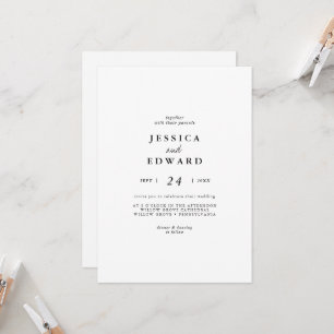 Elegant Black White Casual Calligraphy Wedding Invitation