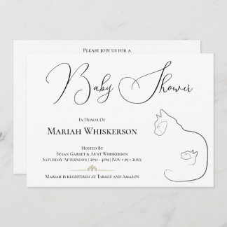 Elegant Black & White Cat Lover Baby Shower Invitation