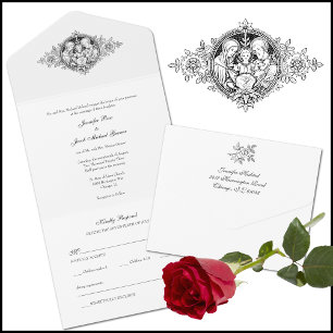 Elegant Black & White Catholic Wedding All In One Invitation