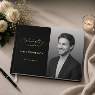 Elegant Black & White Celebration of Life Funeral Guest Book