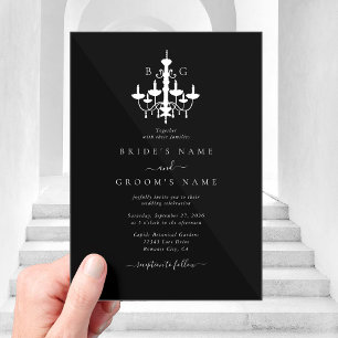 Elegant Black White Chandelier Monogram Wedding Acrylic Invitations