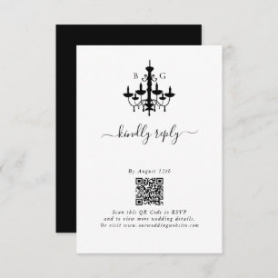 Elegant Black White Chandelier Monogram Wedding Enclosure Card