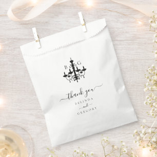 Elegant Black White Chandelier Monogram Wedding Favour Bags