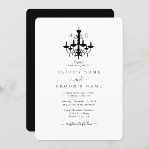 Elegant Black White Chandelier Monogram Wedding Invitation