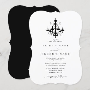 Elegant Black White Chandelier Monogram Wedding Invitation