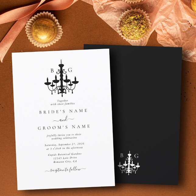 Elegant Black White Chandelier Monogram Wedding Invitation (Elegant Black White Chandelier Monogram Wedding Invitation)