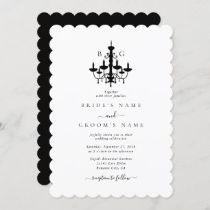 Elegant Black White Chandelier Monogram Wedding Invitation