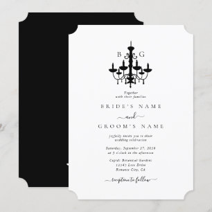Elegant Black White Chandelier Monogram Wedding Invitation