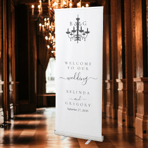 Elegant Black White Chandelier Monogram Wedding Retractable Banner