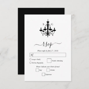 Elegant Black White Chandelier Monogram Wedding RSVP Card