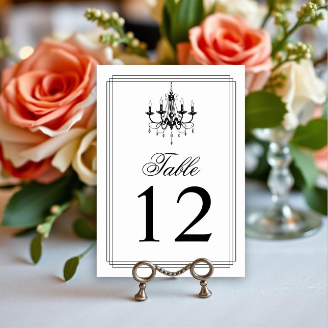 Elegant black, white chandelier Old Money wedding  Table Number (Creator Uploaded)