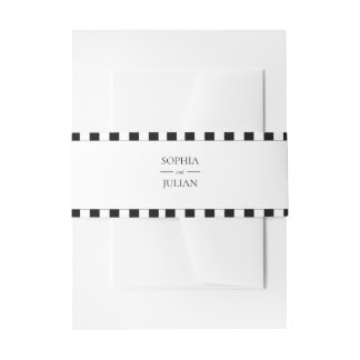 Elegant Black & White Chequerboard Border wedding Invitation Belly Band