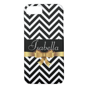Elegant  Black white chevron golden bow monogram iPhone 8/7 Case