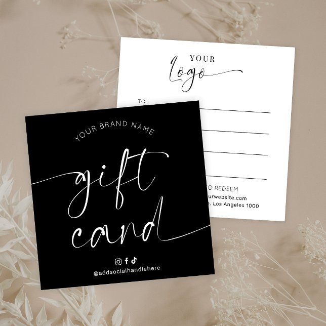 Elegant Black White Chic Logo Hair Salon Gift Card (Elegant black and white gift card design with elegant script fonts and your logo)