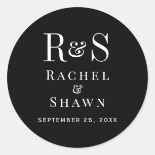 Elegant Black & White Chic Modern Monogram Wedding Classic Round Sticker