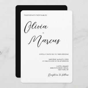 Elegant Black white Chic Script Wedding Entourage Invitation