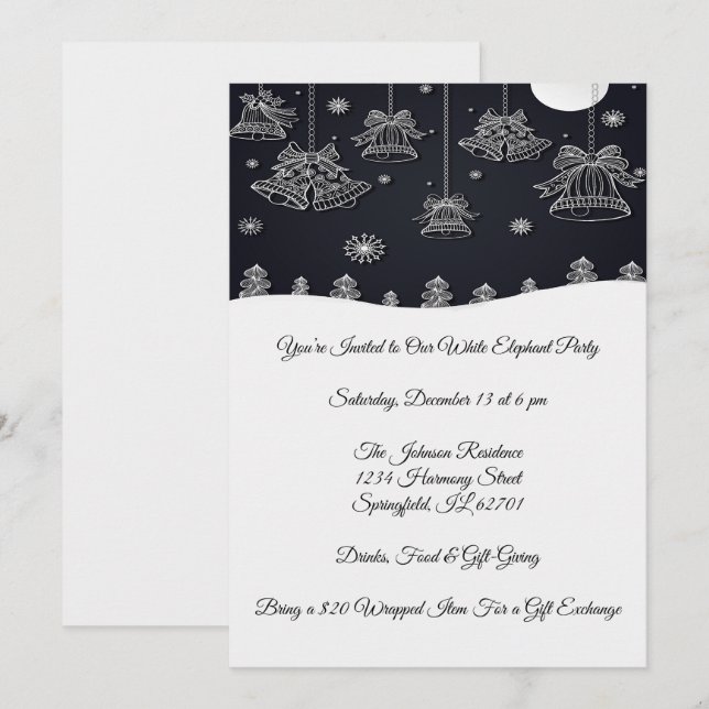 Elegant Black & White Chriatmas Party Celebration Invitation (Front/Back)