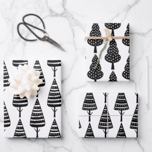 Elegant Black White Christmas Holiday Trees  Wrapping Paper Sheet