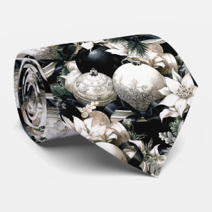 Elegant black white Christmas ornament pattern Tie