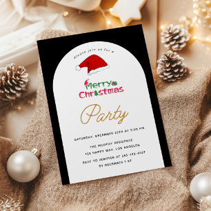 Elegant Black & White Christmas Party Invitation  
