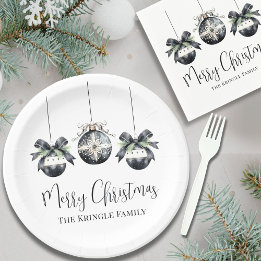Elegant Black White Christmas Party Paper Plate