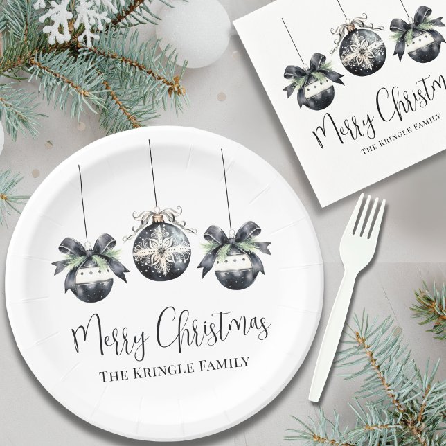 Elegant Black White Christmas Party Paper Plate (Elegant Black White Christmas Party Paper Plates)