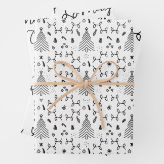Elegant Black White Christmas Pine Tree Pattern Wrapping Paper Sheet